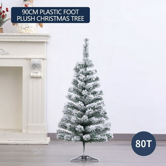 3 Ft Christmas Tree Green Tabletop Christmas Tree with Snow Flocked Mini Xmas Pine Tree with Plastic Stand for Indoor Outdoor Holiday Home Decoration
