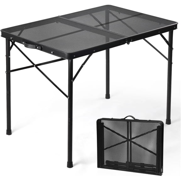 3 Ft Folding Table with Adjustable Height Portable Metal Mesh Table Black