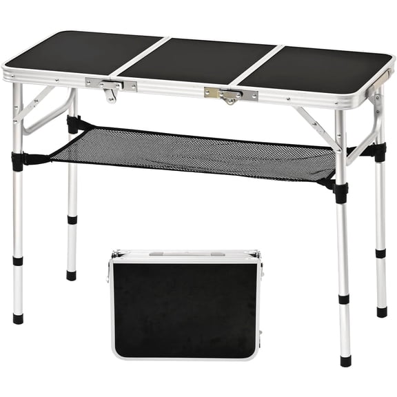 3 Ft Folding Table with Storage Net Adjustable Height Lightweight Aluminum Portable Outdoor Picnic Table