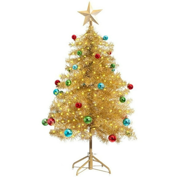 3 Ft Gold Christmas Tree with DIY 10m Warm White String Lights 30 Ball Ornaments