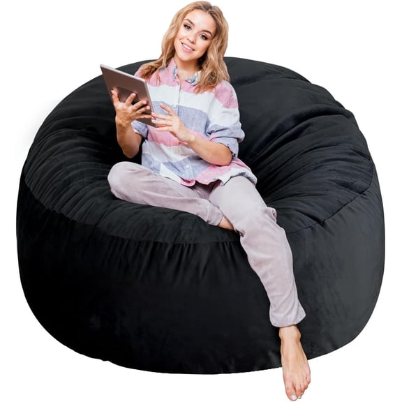3 Ft Large Bean Bag Chairs for Adults/Teens with Memory Foam Filling, Bean Bag Sofa with Filler Included, Soft Dutch Velvet Fabric Beanbags,3 Foot, Black