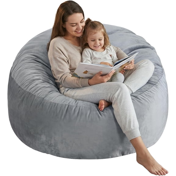 3 Ft Large Bean Bag Chairs for Adults/Teens with Memory Foam Filling, Comfy Bean Bag Sofa with Filler Included, Soft Dutch Velvet Fabric Beanbags,3 Foot, Grey