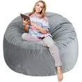 thumbnail image 1 of 3 Ft Large Bean Bag Chairs for Adults/Teens with Memory Foam Filling, Comfy Bean Bag Sofa with Filler Included, Soft Dutch Velvet Fabric Beanbags,3 Foot, Grey, 1 of 9