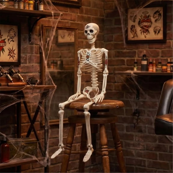 Fun Express 3 Ft. Posable Skeleton with Tattoos Halloween Decoration