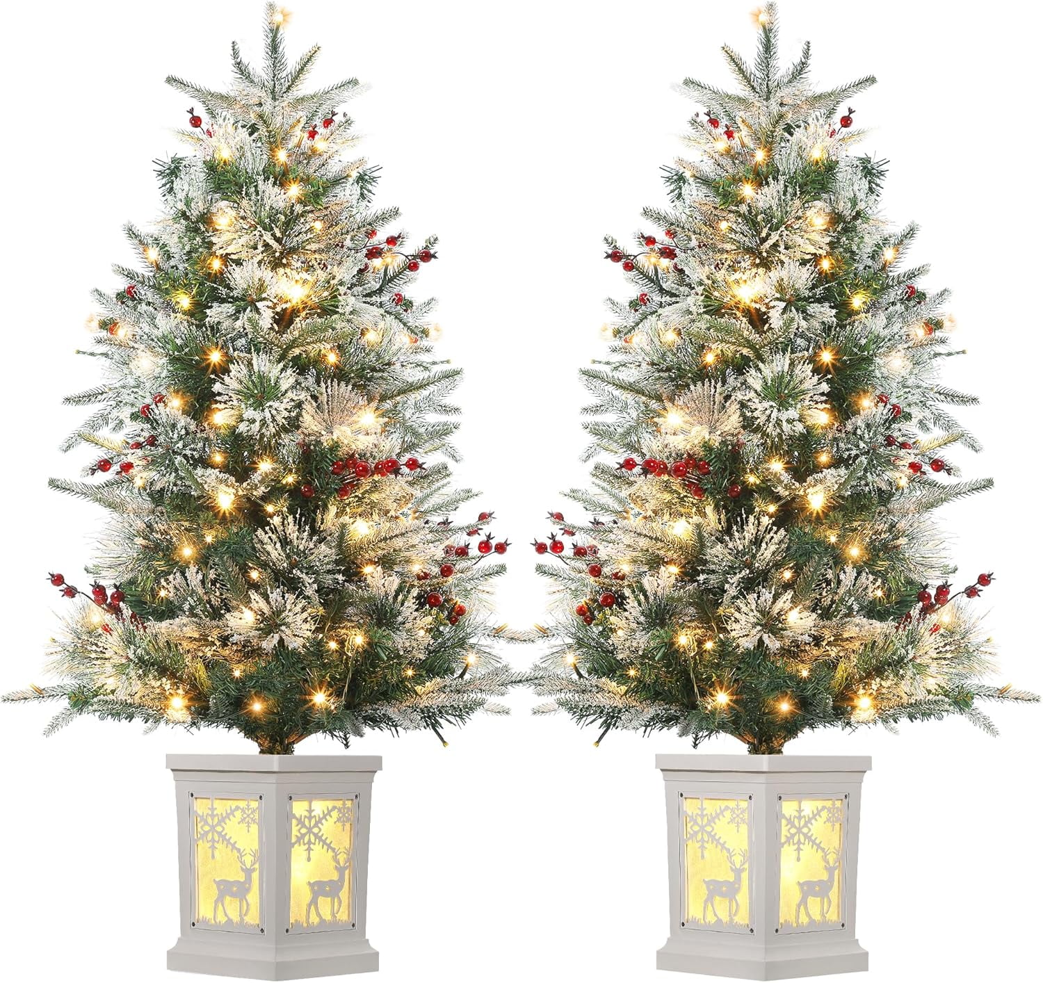3 Ft Pre-Lit Christmas Tree, 2 Set Artificial Christmas Trees with ...