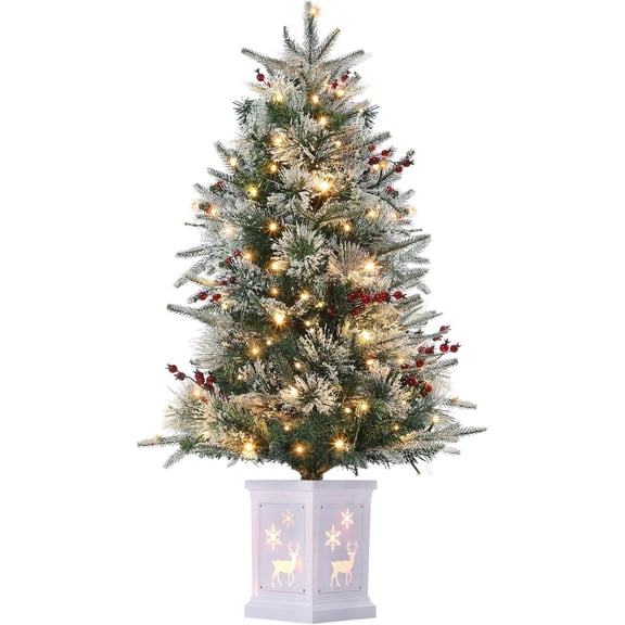 3 Ft Pre-Lit Christmas Tree, Christmas Tree with 78 Led Lights, Battery-Powered, Artificial Tree with Illuminated Base, Indoor/Outdoor Holiday Decor for Home, Yard, and Office