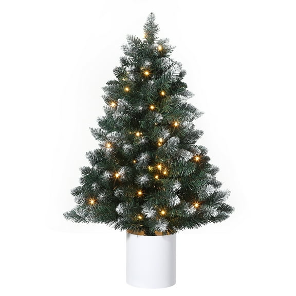 3 Ft Prelit Christmas Tree, Snow Flocked Tabletop Christmas Tree with 40 Warm White Lights & Pot, Xmas Decorations for Small Spaces, Apartments, Dorms