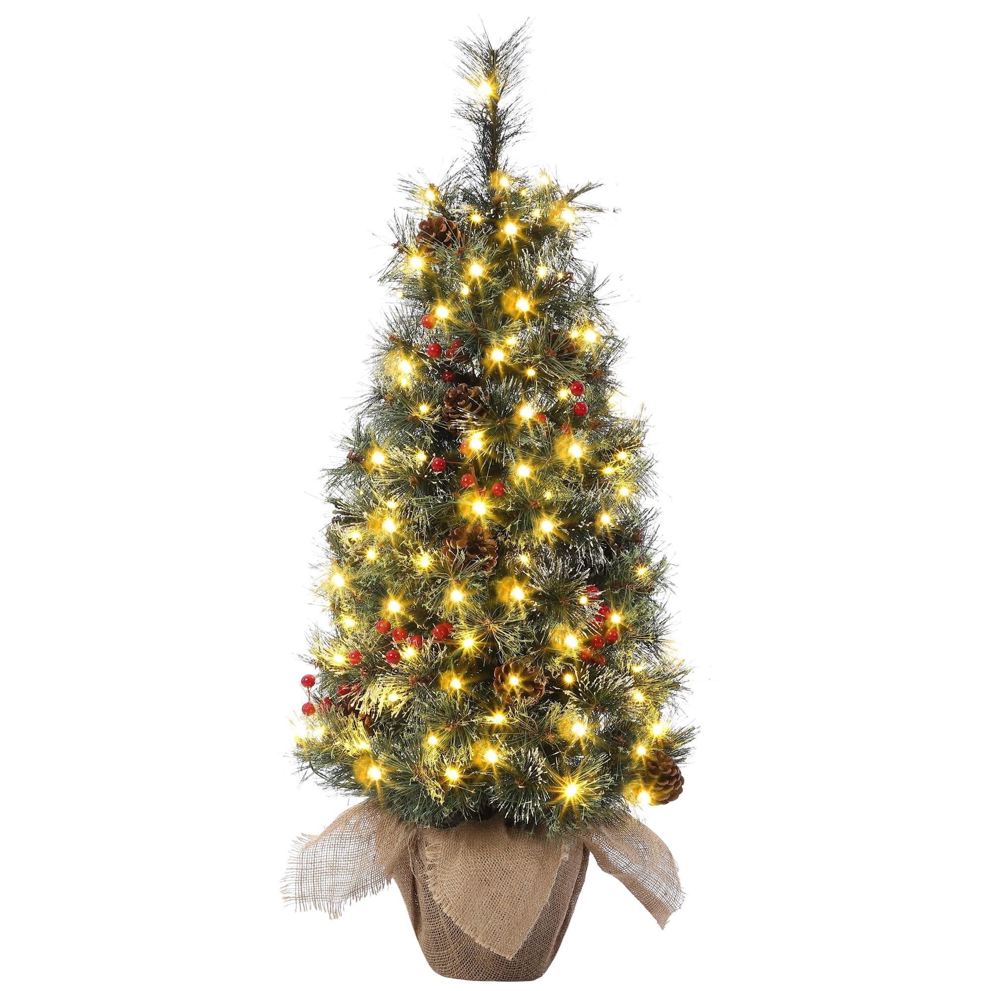 3 Ft Prelit Small Christmas Tree, Table Top Decorated Xmas Tree with ...
