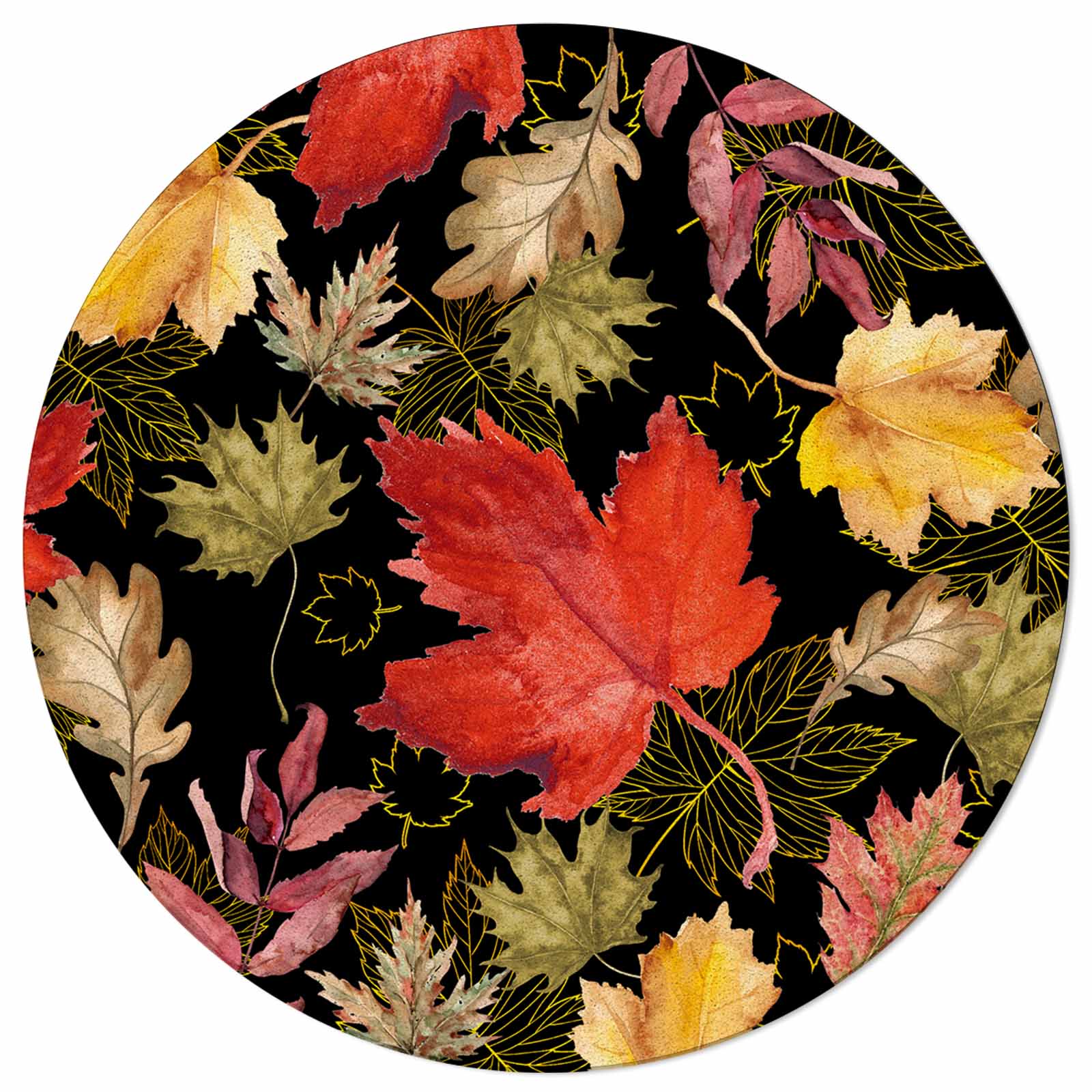 3 Ft Round Area Rug Mats for Living Room Autumn Fallen Leaves Lines