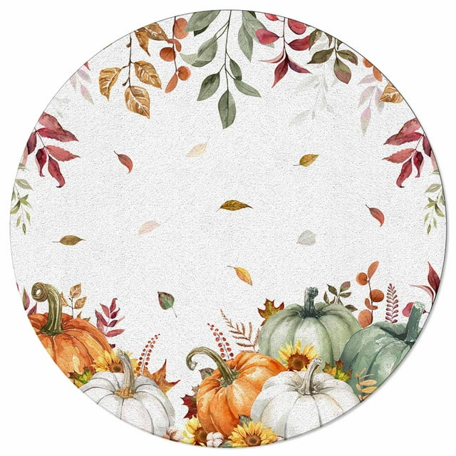 3 Ft Round Area Rug Mats for Living Room Thanksgiving Autumn Pumpkins