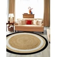 thumbnail image 1 of 3 Ft Round Black White & Natural Jute Area Rug, Hand-Woven, Reversible, Farmhouse Boho Style, Durable & Pet-Friendly Rug for Living Room, Dining Room, and Bedroom, 1 of 5