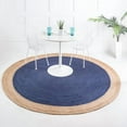 thumbnail image 1 of 3 Ft Round Inner Navy Blue Jute Area Rug | Handmade | Solid Farmhouse Design | Natural Jute Rug for Living Room | Dining Room | Bedroom | Kitchen | Hallway | Entryway, 1 of 5