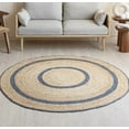 thumbnail image 1 of 3 Ft Round Navy Blue & Natural Jute Area Rug | Handmade Rug | Solid Farmhouse Design | Natural Jute Rug for Living Room | Dining Room | Bedroom | Kitchen | Hallway | Entryway, 1 of 4