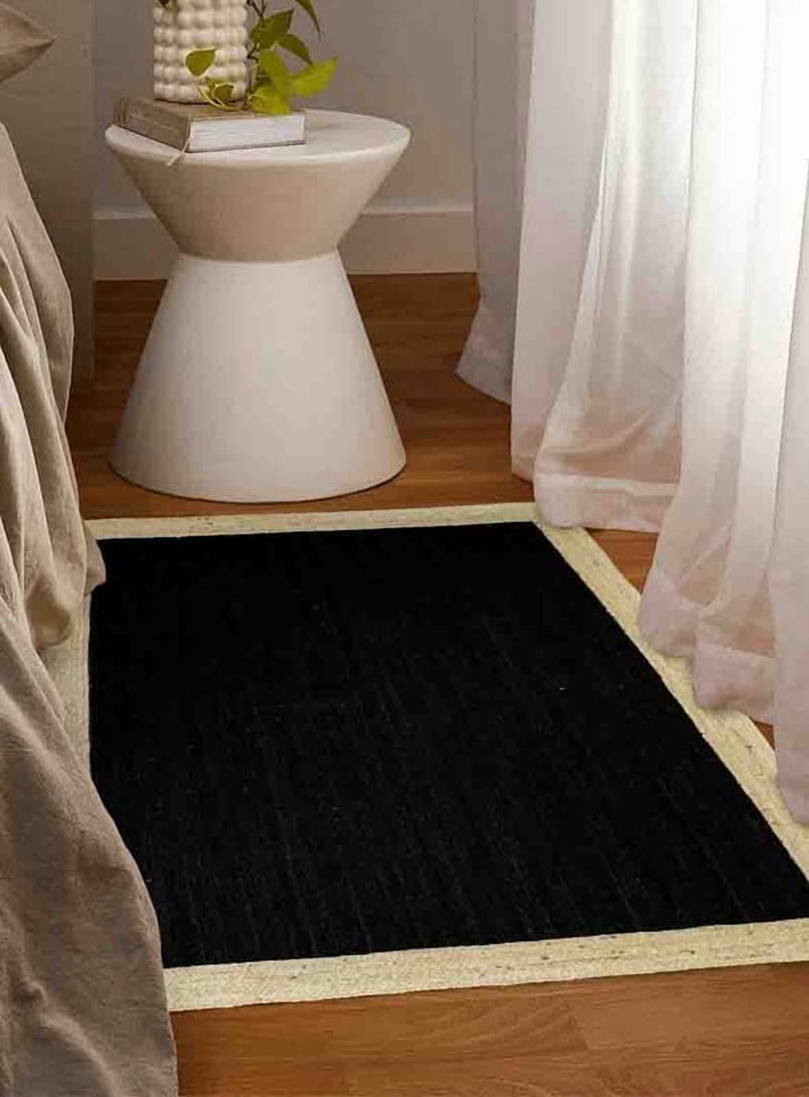 3 Ft Square Black Jute Area Rug, Hand-Woven, Reversible, Farmhouse Boho Style, Durable & Pet-Friendly Rug for Living Room, Dining Room, and Bedroom