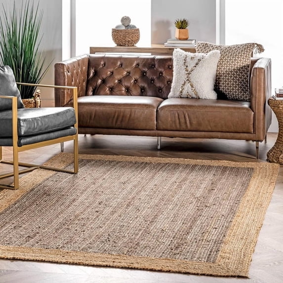 3 Ft Square Gray Jute Area Rug, Hand-Woven, Reversible, Farmhouse Boho Style, Durable & Pet-Friendly Rug for Living Room, Dining Room, and Bedroom