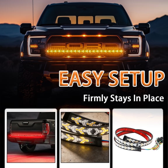 3 Ft Truck Strip Light LED Bar with Sequential Amber Turn Signals and Red Brake Light for Pickup Trailer RV SUV Cargo Hauling Night Safety, Multicolor