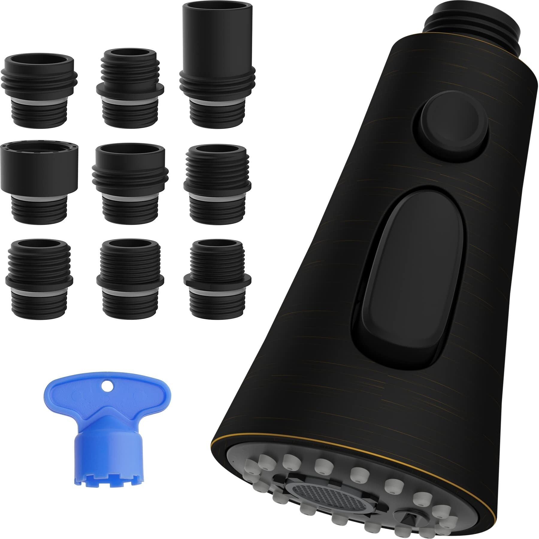 Oil Rubbed Bronze 3-Function Pull Down Kitchen Faucet Head with 9 Adapters
