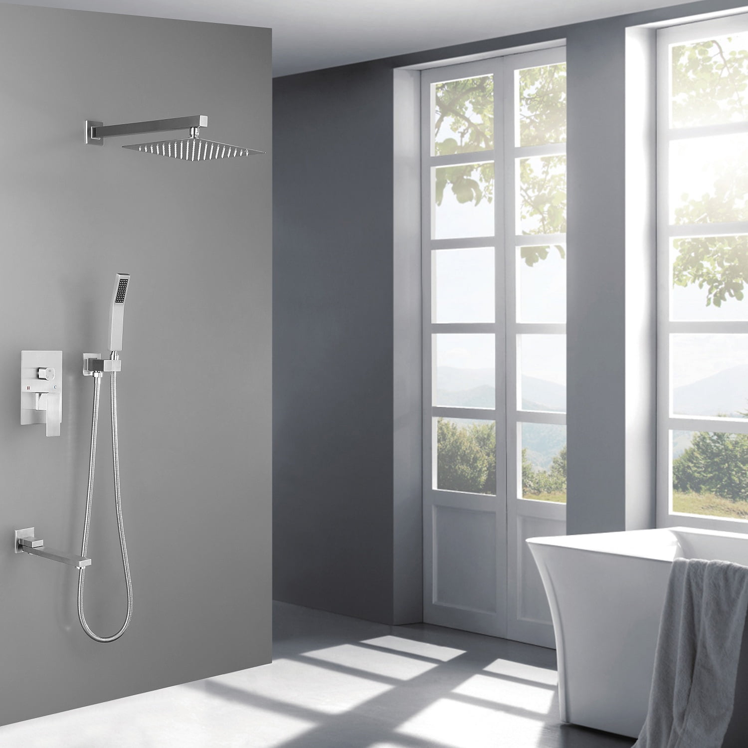 Featuring Genoa Square Bathroom Shower Set With Rainfall Shower