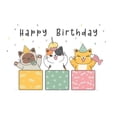 3 Funny Cats with Presents & Fish Bones Happy Birthday Cats Design ...