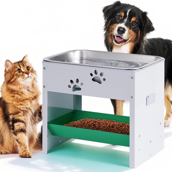 3 Gal Dog Water Bowl Elevated Stainless Steel Pet Food Water Bowl Set Adjustable Raised Metal Dog Bowl Stand Feeding Station Storage for Cat, Large Breeds Easy to Clean, Indoor/Outdoor Use