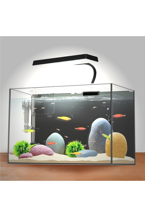 3 Gallon 12.6 L Fish Nano Glass Aquarium, with Separator Plate for Betta, Multi-Functional Square Fish Tank with Filter, LED Light, Black 4mm Glass