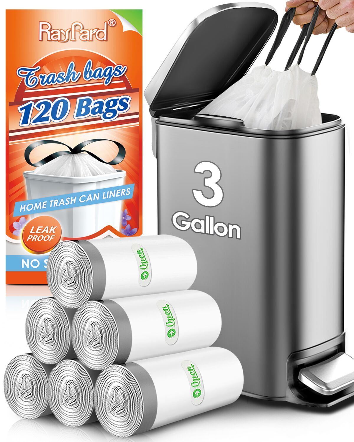 RayPard 3 Gallon, 120 Count, Strong Drawstring Trash Bags, Code C ...