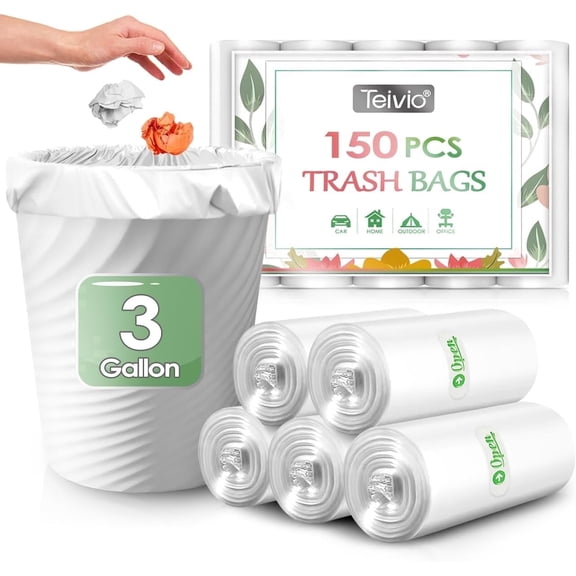 3 Gallon 150 Counts Small Trash Bags Garbage Bags Teivio, 10-12 L, 2.6-3.2, 3.3 Gal Trash Can Liners for Home Office Kitchen Bathroom Bedroom, Clear
