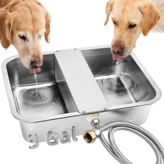 3 Gallon Auto Dog Water Bowl Dispenser Outside Automatic Water Dispenser for Large Dogs Stainless Steel Auto-Fill Dog Waterer Feeder with Float Valve for Pets Indoor Outdoor Use