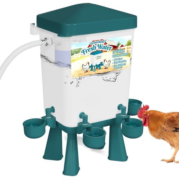 3 Gallon Blue Automatic Chicken Waterer, Float-Controlled Continuous Water, Hose Connectable, Hands-Free Poultry Water Feeder for Chicks Ducks Geese