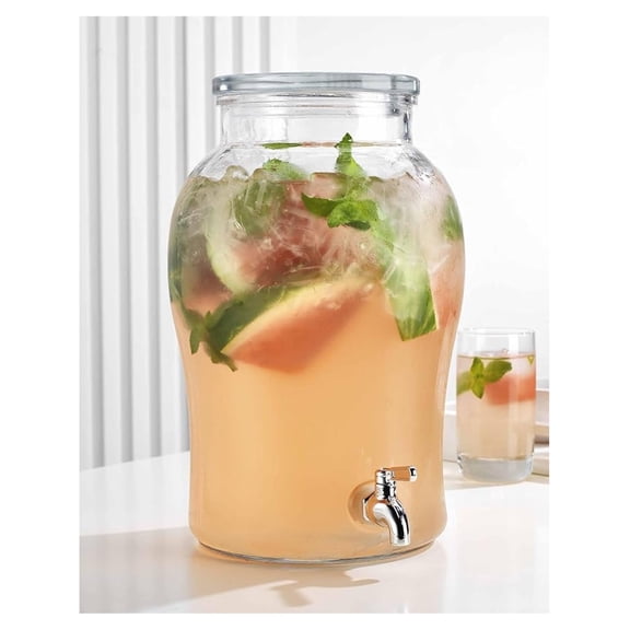 3 Gallon Classic Glass Ice Cold Beverage Drink Dispenser - With Glass Air Tight Lid - 100% Leak Proof Spigot - Wide Mouth Easy Filling For Outdoor, Parties & Daily Use (3-Gallon Clear)