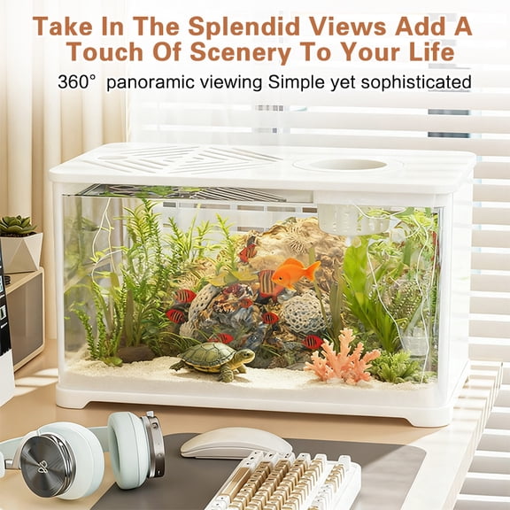 3 Gallon Desktop Aquarium Kit with Integrated Filtration System and 7-Color LED Lights, Self-Cleaning 360-Degree View Tank for Small Fish, Betta, and Home Decoration