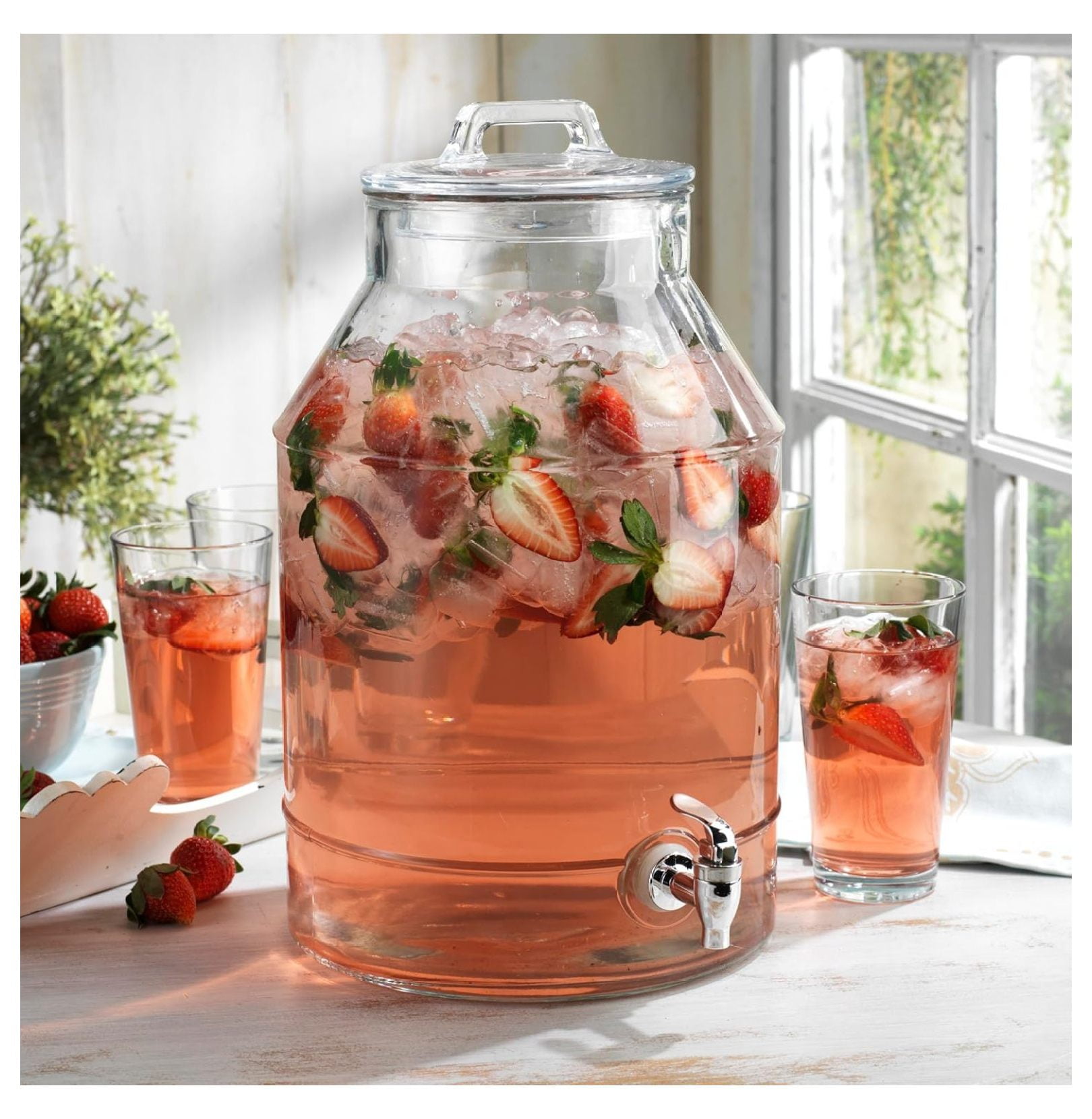 3 Gallon Glass Drink Dispenser with Spout for Parties - Tall Airtight Mason Style Beverage Dispenser Glass Water Dispenser with Spigot for Kombucha, Water, Juice, Punch, Cocktails, Ice Tea & Sun Tea - Walmart.com
