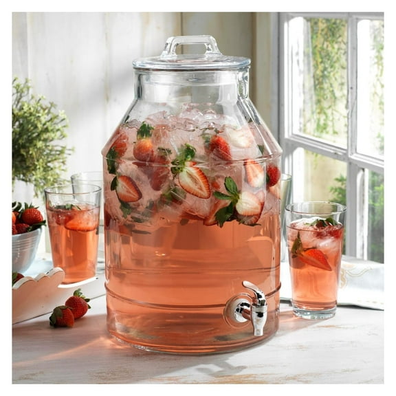 3 Gallon Glass Drink Dispenser with Spout for Parties - Tall Airtight Mason Style Beverage Dispenser Glass Water Dispenser with Spigot for Kombucha, Water, Juice, Punch, Cocktails, Ice Tea & Sun Tea