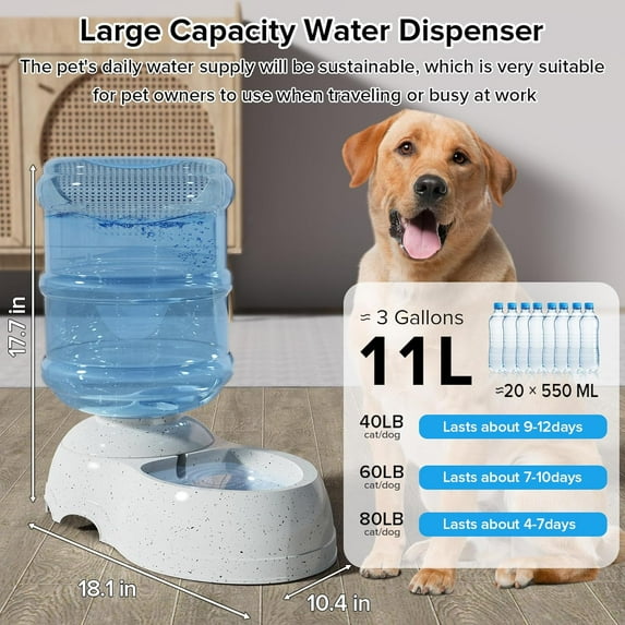 3 Gallon Gravity Automatic Dog Water Dispenser Station with Leak-Proof Design for Large Pets
