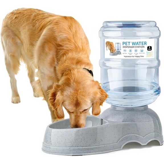 3 Gallon Large Water Dispenser, Automatic Gravity Waterer Station for Large Dogs and Multiple Pets, Indoor/Outdoor Water Bowl with Anti-Slip Base, , Grey