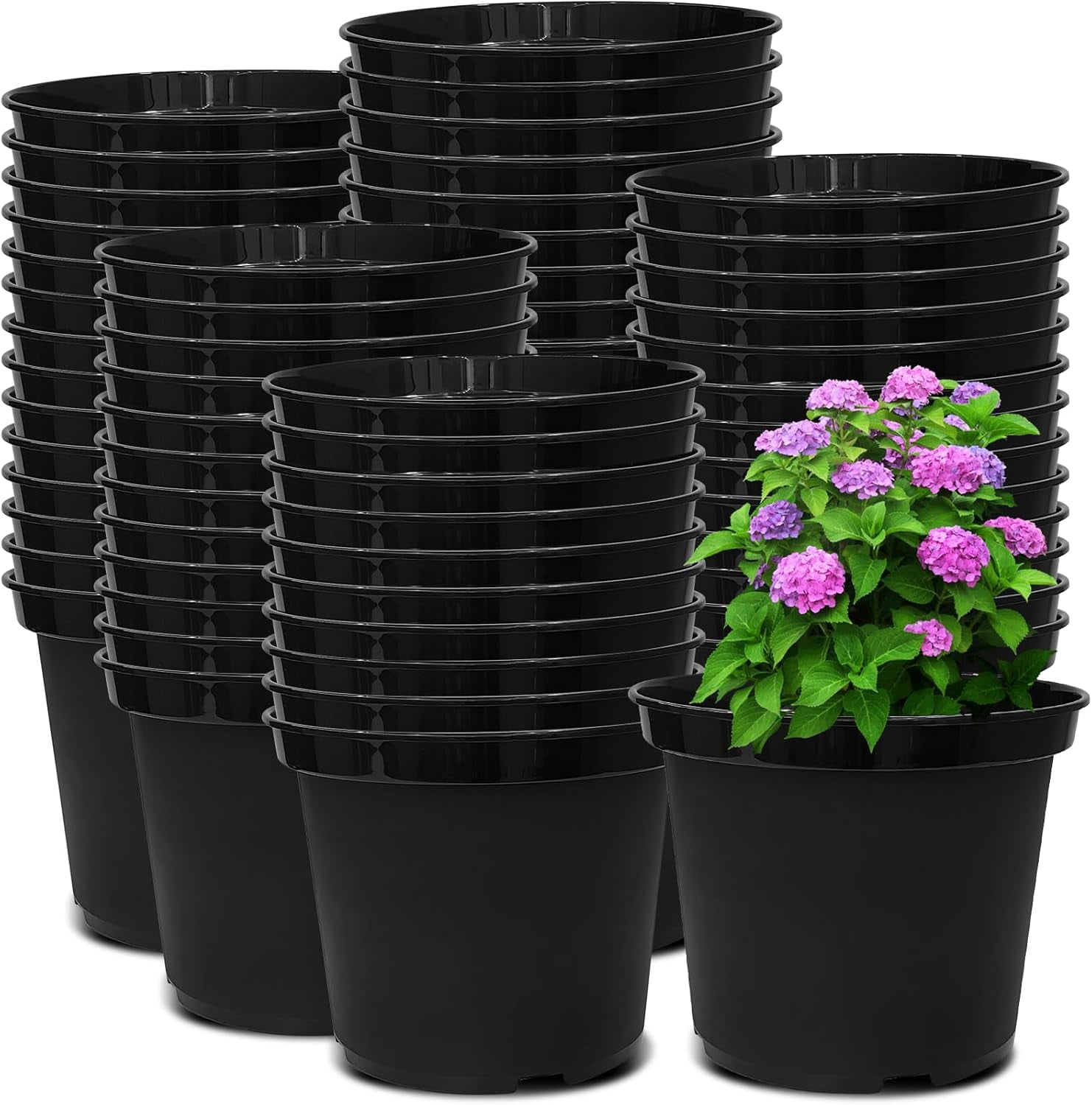 3 Gallon Plastic Nursery Pots 50 Pack, 10 Inch Round Plant Pots with ...