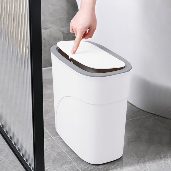 3 Gallon Press Top Lid Trash Can, Slim Pedal Free Kitchen Garbage Bin for Narrow Spaces, Bathroom, Office, and Diaper Pail, Easy Clamp Style Design