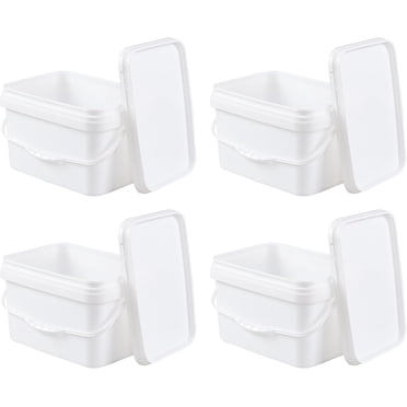 Plastics 5 Gallon White Food Grade Buckets With Handle & Airtight Lids 20l All Purpose Pail Rectangular Container Easy Carrying 4 Pack