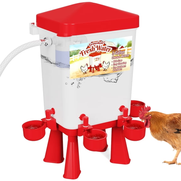 3 Gallon Red Automatic Chicken Waterer, Float-Controlled Continuous Water, Hose Connectable, Hands-Free Poultry Water Feeder for Chicks Ducks Geese