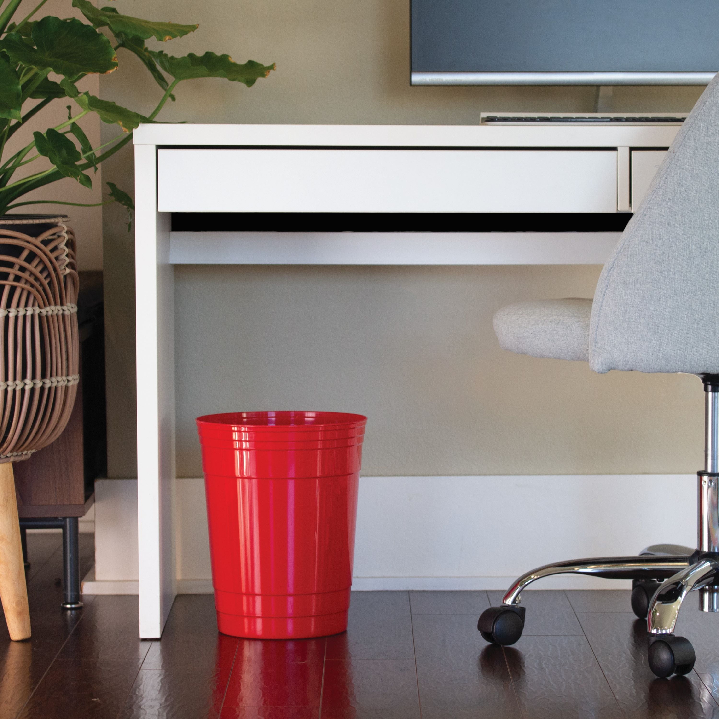 3 Gallon Red Cup Trash Can, Plastic Office Trash Can, Pack of 1