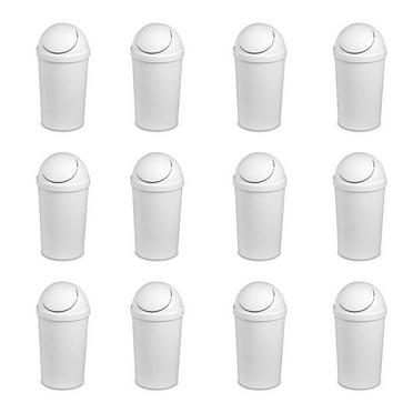 3 Gallon Round SwingTop Wastebasket with Lid, Small Plastic Trash Can for The Bathroom, Bedroom, Dorm or Home Office, White, 12-Pack