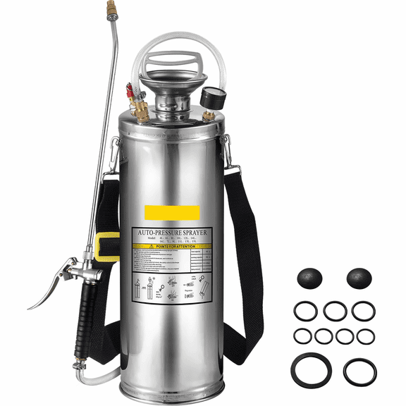 3 Gallon Stainless Steel Sprayer, 20" Wand & 3FT Hose, Hand Pump Garden Sprayer with Pressure Gauge & Adjustable Nozzle for Lawn, Cleaning & Sanitizing