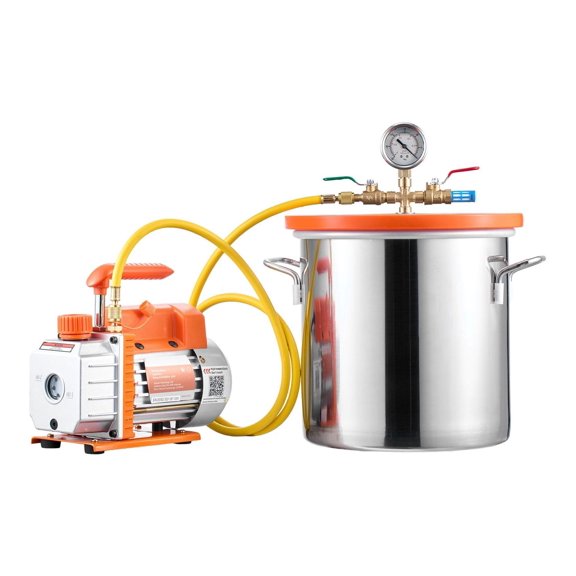 3 Gallon Vacuum Chamber Kit with Pump, 3.5 CFM Single Stage Vacuum Pump, Stainless Steel Degassing Chamber with Tempered Glass Lid, 5 ft Hose, Wood Stabilizing Resin Casting