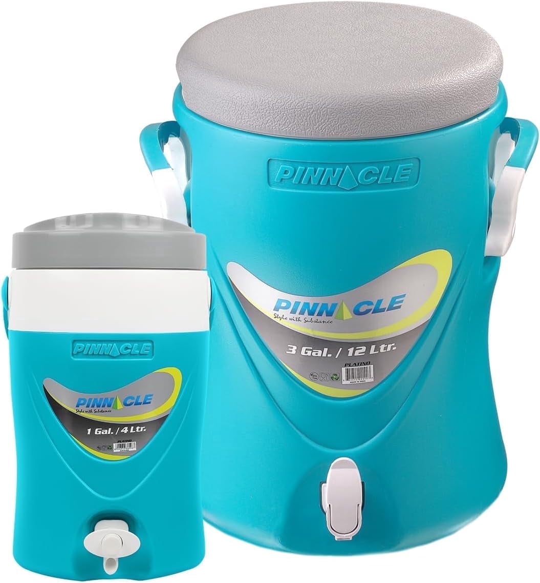 Pinnacle 3 Gallon Water Cooler with Spout and 1 Gallon Jug Set Portable Blue