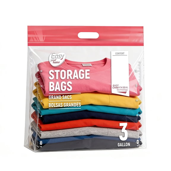 3 Gallon Zipper Lock Plastic Bags with Handle and Bottom,16"x18"x5'',Extra Large Size Reusable Storage Bag with Double Zip for Clothing,Travel,Moving,Beach,BPA-Free,3-Mil Thick