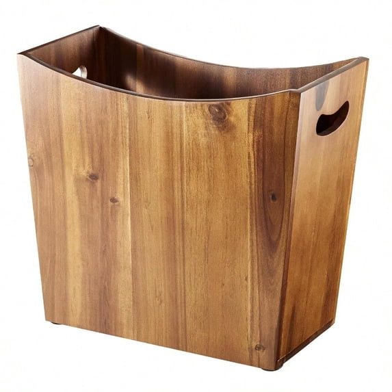 3 Gallons Rectangular Wastebaskets Acacia Wood Waste Basket With Handles Small Trash Can For Bathroom Brown Garbage Bin For Spa Decorative Kitchen Under Counter Living Room Office