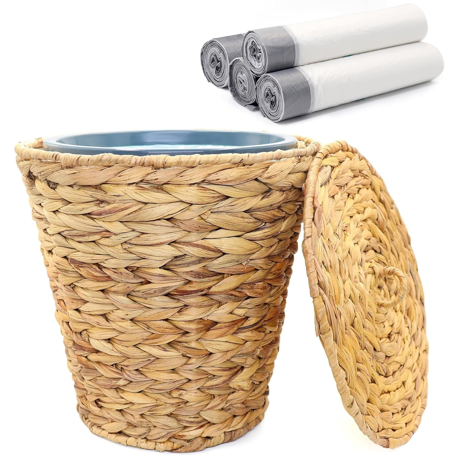 Eaasty 2 Pack Wicker Waste Basket Hand Woven Waste Basket - View #9