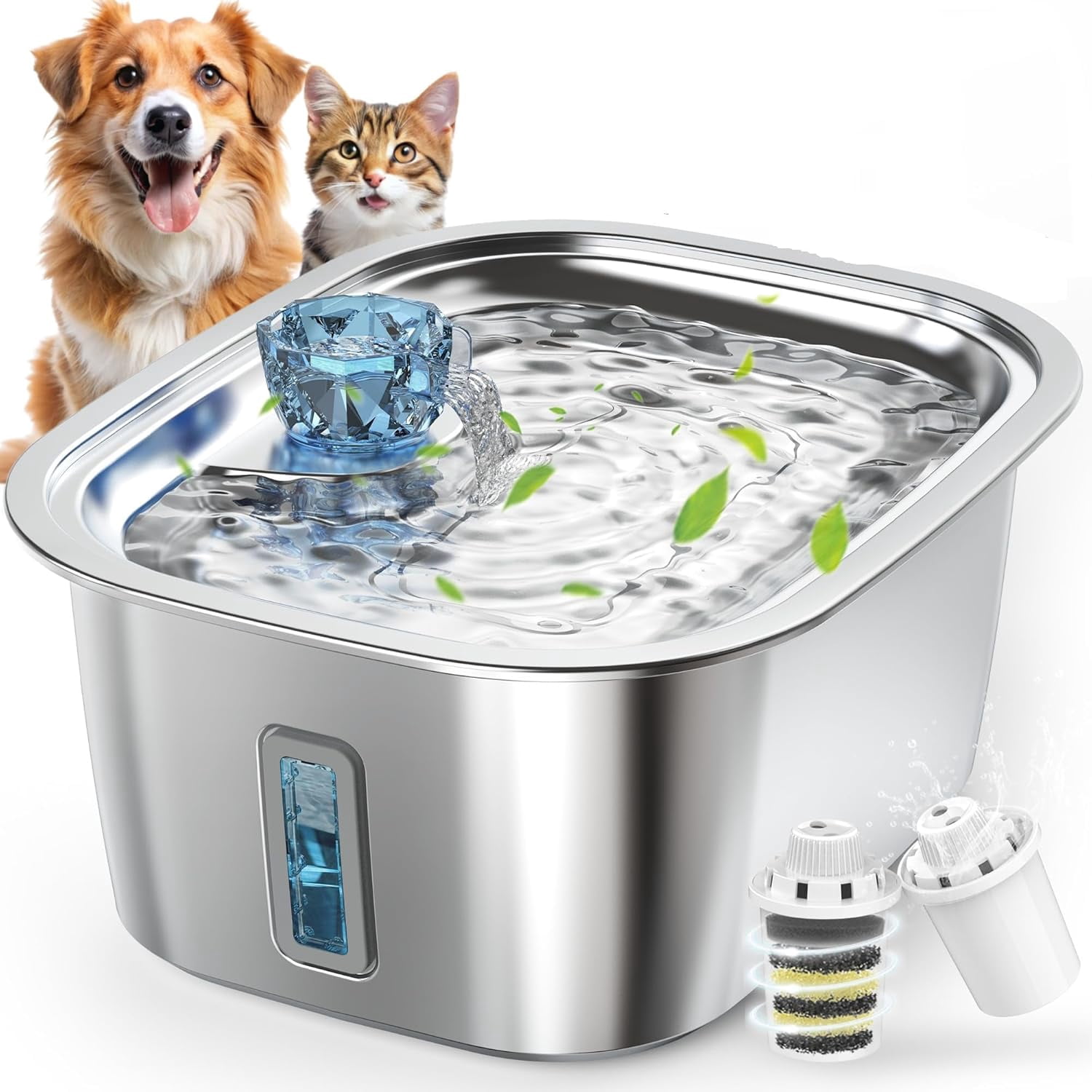 3 Galon Stainless Steel Dog Water Fountain for Large Dogs, Pet Water Fountain with 2 Filters, Automatic Dog Fountain Dog Water Bowl Dispenser Indoor, Quiet Pump, Dishwasher Safe