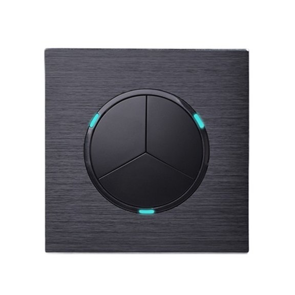 3 Gang 2 Way Random Click On / Off Passage Wall Light Switch Switched LED Indicator Black / Silver Grey Aluminum Panel ,Easy to Installation