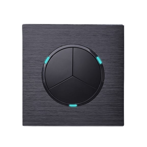 3 Gang 2 Way Random Click On / Off Passage Wall Light Switch Switched LED Indicator Black / Silver Grey Aluminum Panel
